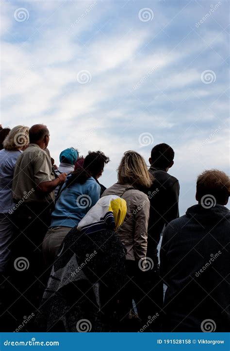 People On The Street Look Up To The Sky Editorial Stock Photo Image