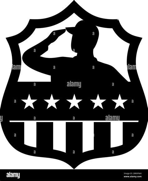 Black And White Retro Style Illustration Of Silhouette Of An American