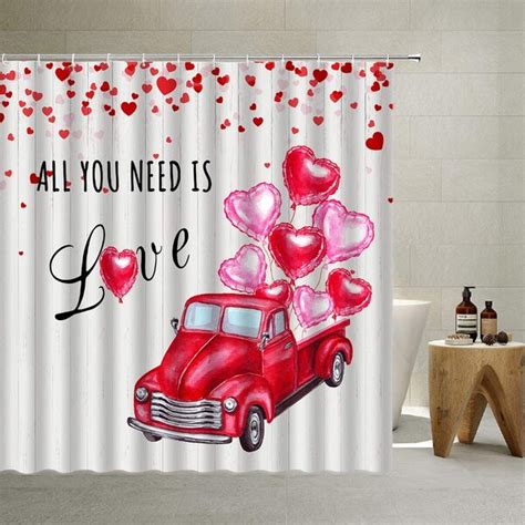 The Holiday Aisle Red Truck Valentine Shower Curtain Set With Romantic
