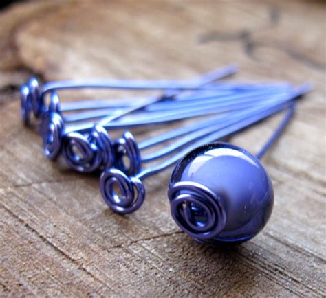 Swirl Headpins 15 Inch Fancy Head Pins Set Purple Enameled Jewelry