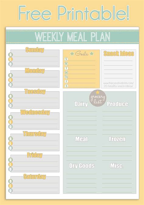 Printable Weekly Meal Planner Template With Grocery List Printable