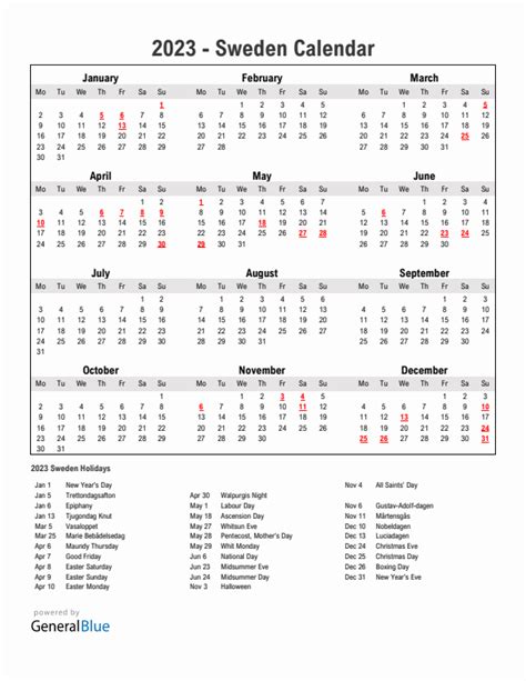 2023 Sweden Calendar With Holidays