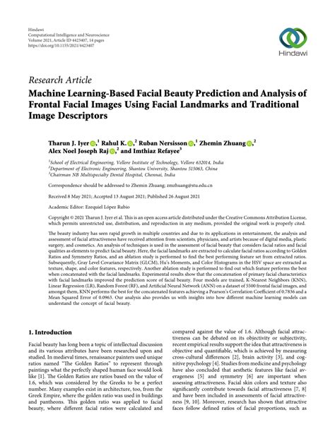 pdf machine learning based facial beauty prediction and analysis of frontal facial images