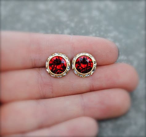 Red Diamond Earrings Swarovski Crystal Ruby Red Stud Earrings