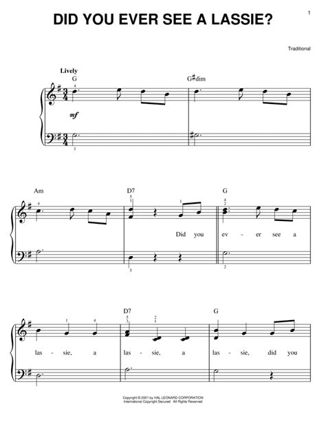 Did You Ever See A Lassie By Traditional Easy Piano Digital Sheet