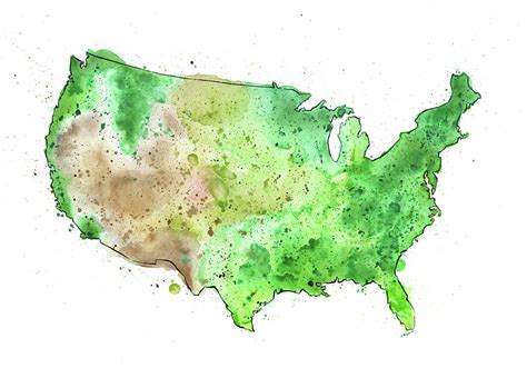 Map Of The United States With Watercolor Texture Painting By Andrea