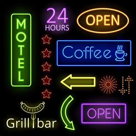 Glowing Neon Lights For Open Signs — Stock Vector © Mssa 57782925