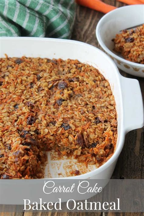 Each bite is filled with delicious shredded carrots, chopped pecans, and raisins! Carrot Cake Baked Oatmeal