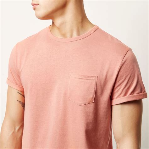 Lyst River Island Salmon Pink Plain Chest Pocket T Shirt In Pink For Men
