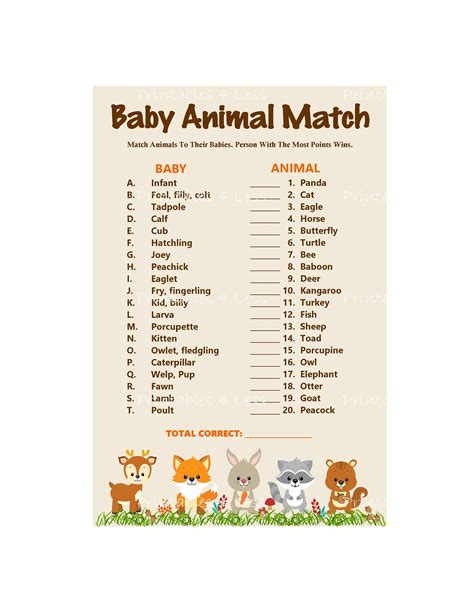 Woodland Baby Animal Match Baby Animals Name Game Printable Woodland