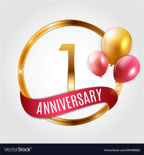 Template Gold Logo 1 Years Anniversary With Ribbon