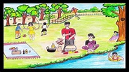 How to draw a picnic scenery step by step easily - YouTube