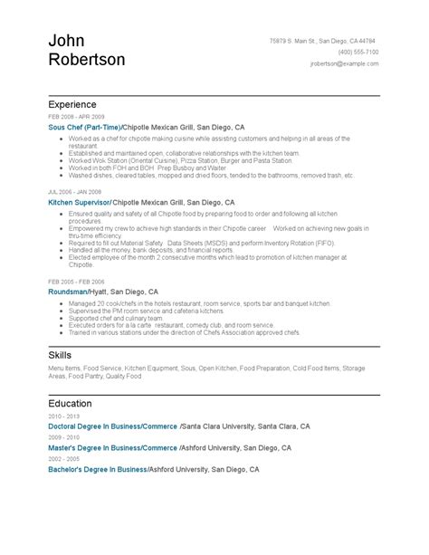 Sous Chef Resume Examples And Tips Zippia