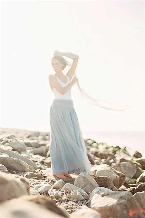 casual white jersey dusty blue tulle two tone gown xdressy
