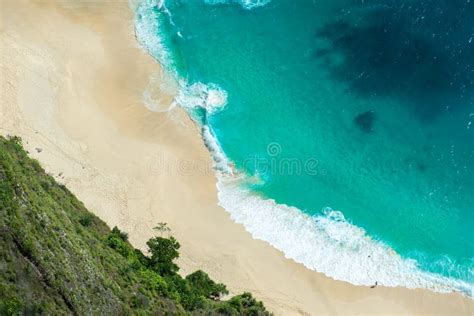 Aerial View Of Seascape Blue Ocean Wave On Sandy Beach Background Stock