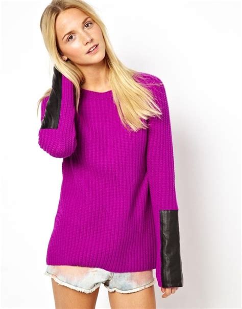 Asos Chunky Sweater With Leather Look Sleeve 7260 Diy Fashion Fashion Beauty Fashion