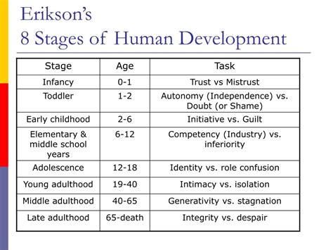 Erikson Eight Stages Of Psychosocial Development