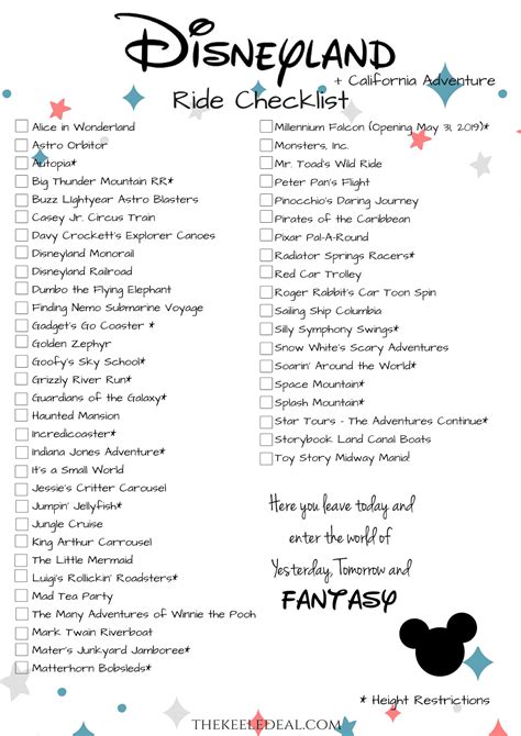 Disneyland Ride Checklist {Free Printable} | Disneyland rides, Disneyland planning, Disneyland ...
