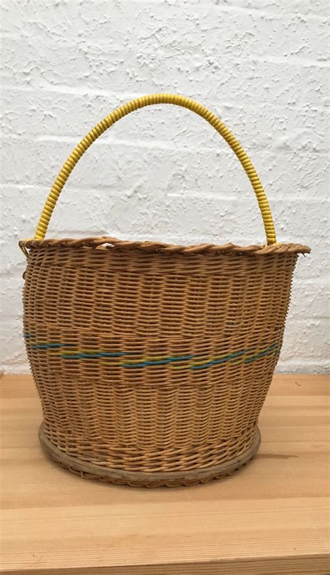 Vintage Wicker And Plastic Round Shopping Basket 1950s 1960s Etsy