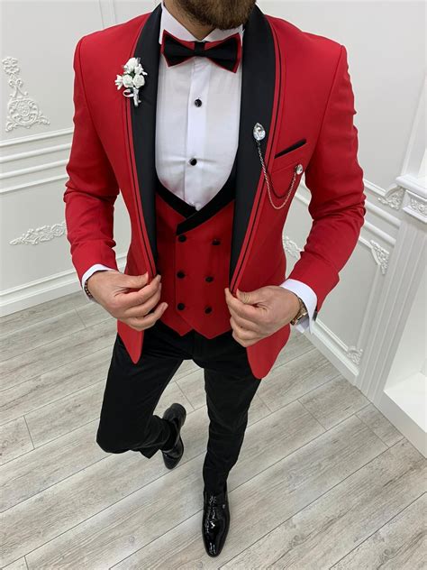 Gentwith Whitney Slim Fit Shawl Lapel Tuxedo Red Tuxedo Colors Red