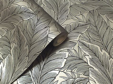Wallpaper Johns Metallic Silver And Black Textured Leaf