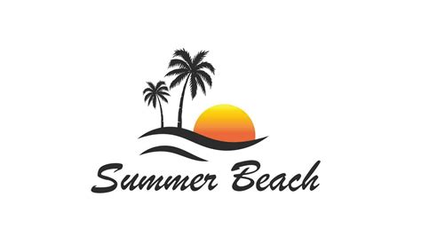 Summer Vacation On Tropical Beach Sunset Label With Palm Trees Vector