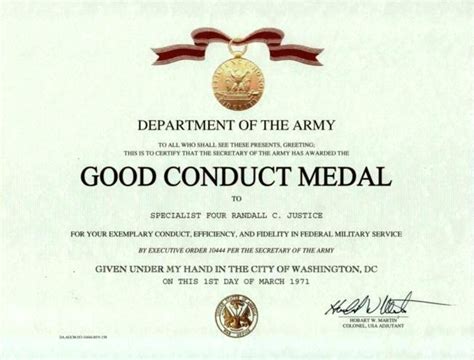 Army Good Conduct Medal Certificate Template 1