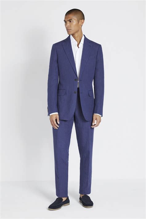 Tailored Fit Indigo Linen Suit Jacket Buy Online At Moss