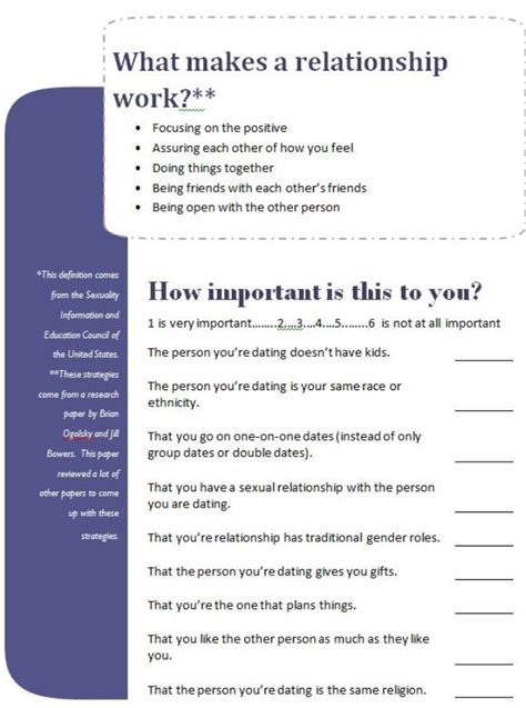 Relationship Pros And Cons Worksheets