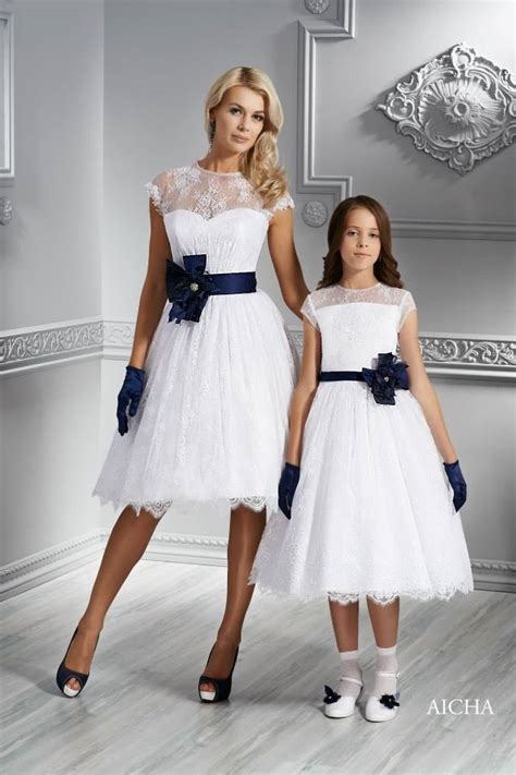 Vintage White Navy Two Tone Mother Daughter Lace Bridesmaid Dresses