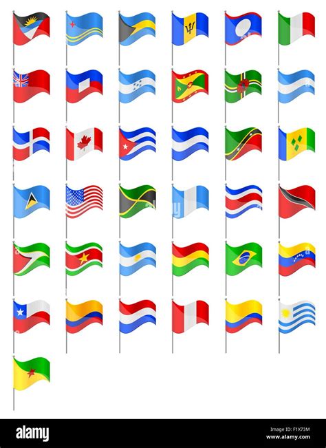 Flags North And South Americas Countries Vector Illustration Isolated