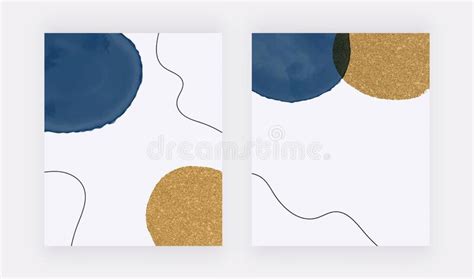 Blue Watercolor Brush Stroke And Gold Glitter Shapes Backgrounds Stock