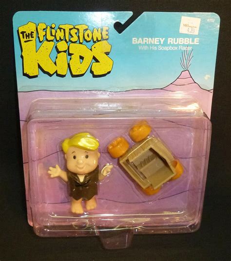 New Vintage The Flintstone Kids Barney Rubble Action Figure W Race Car
