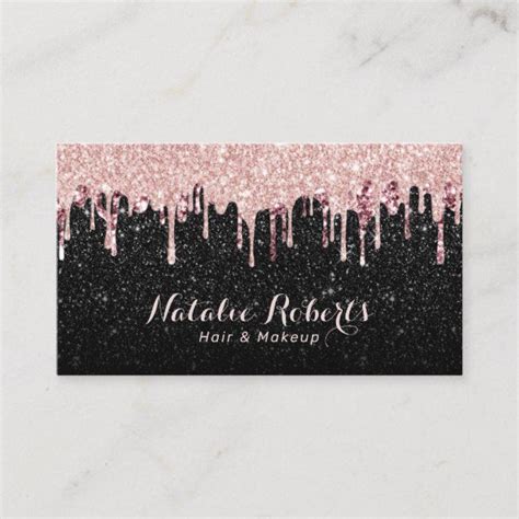 Hair Stylist Makeup Artist Rose Gold Drips Glitter Business Card