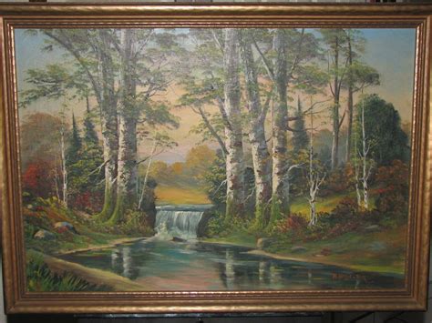 Vtg 1930s 40s M Hasselbar Oil Painting Signed Landscape Country Trees
