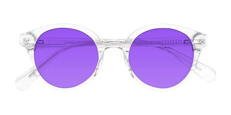 clear narrow thick round tinted sunglasses with purple sunwear lenses bellion