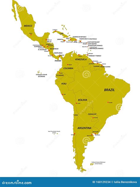 Vector Political Map Of Latin America Stock Vector Illustration Of