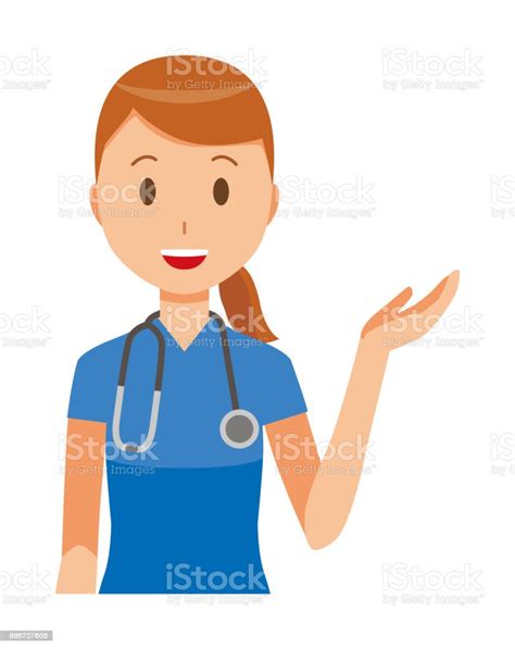 A Female Nurse Wearing A Blue Scrub Is Guiding Stock Illustration Download Image Now Adult