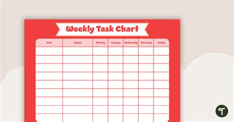 Plain Red Weekly Task Chart Teach Starter