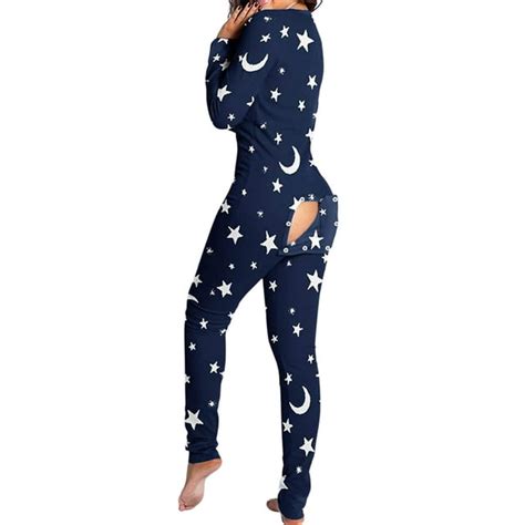 Thefound Womens Sexy Butt Flap Onesie Pajamas Deep V Neck Jumpsuit Long Sleeve One Piece Bodycon