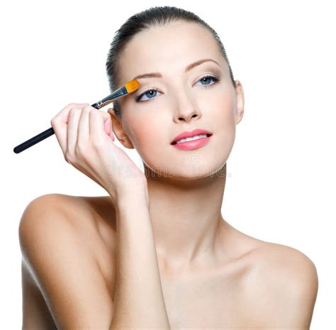 Applying Eyeshadow Using Eyeshadow Brush Stock Photo Image Of