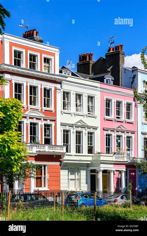 Colourful English Terraced Houses In Primrose Hill London Uk Stock