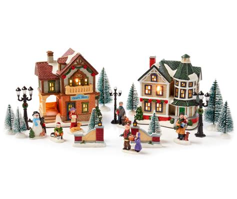 Winter Wonder Lane Christmas Village Craft Shop And Home 22 Piece Set