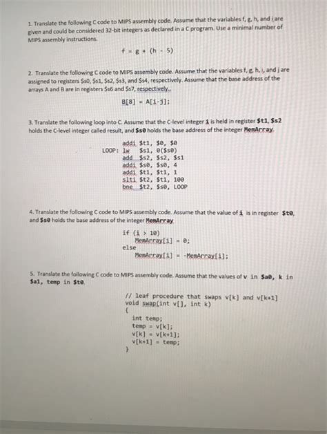 Solved 1 Translate The Following C Code To MIPS Assembly Chegg Com