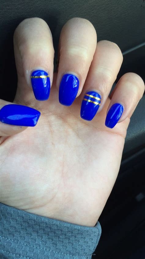 Coffin Nails Royal Blue And Gold Blue Nail Designs Blue Coffin