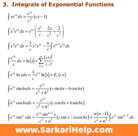 A table of integrals of the exponential integral*. Integration Formulas PDF Download : Trig, Definite ...