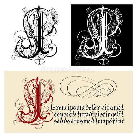 Decorative Gothic Letter I Uncial Fraktur Calligraphy Stock Vector