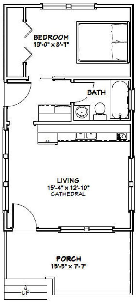 16x28 House 1 Bedroom 1 Bath 447 Sq Ft Pdf Floor Plan Etsy Tiny