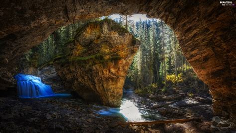 Cave Banff National Park Waterfall Johnston Canyon Canada Rocks