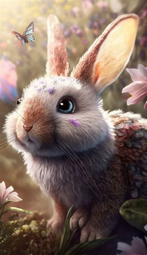 Adorable Easter Bunny In Fairy Style Ai Generative Illustration Stock